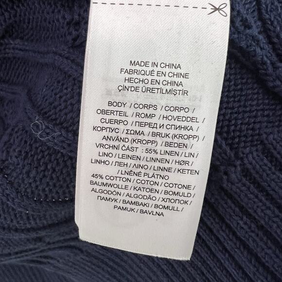 NWT LRL Linen Cotton Cable Knit Cardigan Open Front Plus Sz 1X Navy Blue - Picture 11 of 16